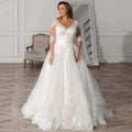 Simple A-Line Wedding Dresses Plus Size Women V-Neck Bride Gowns Half Sleeves Applique Vestido De Noiva Custom Made by payinti