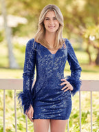 V Neck Hot Pink Sequins Short Tight Homecoming Dress by KissProm