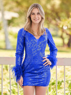 V Neck Hot Pink Sequins Short Tight Homecoming Dress by KissProm