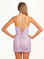 Blue Tight Lace Short Homecoming Dress with Appliques