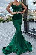 Dark Green Long Satin Sweetheart Mermaid Prom Dress by BIZTUNNEL