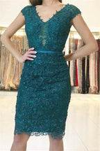 Dark Green Short Mermaid V-neck Lace Homecoming Dress by BIZTUNNEL