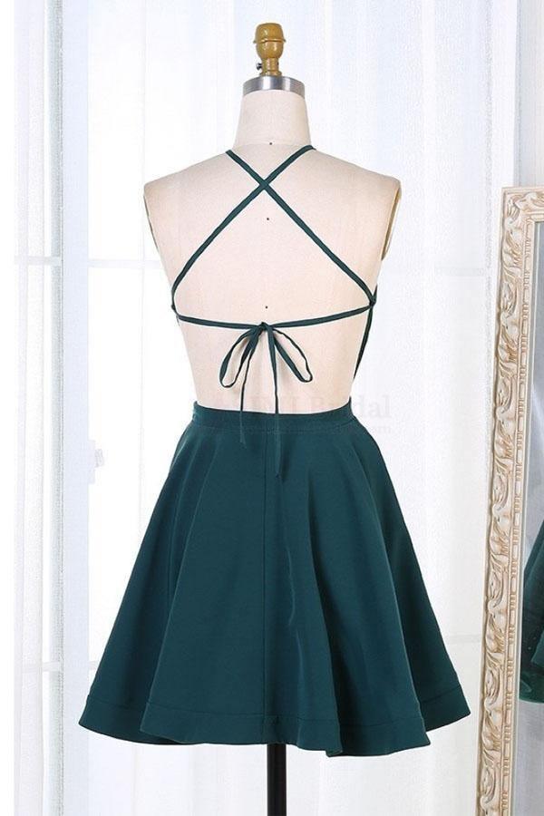 Dark Green Short Satin Homecoming Dresses Party Dresses PD301 Main Image