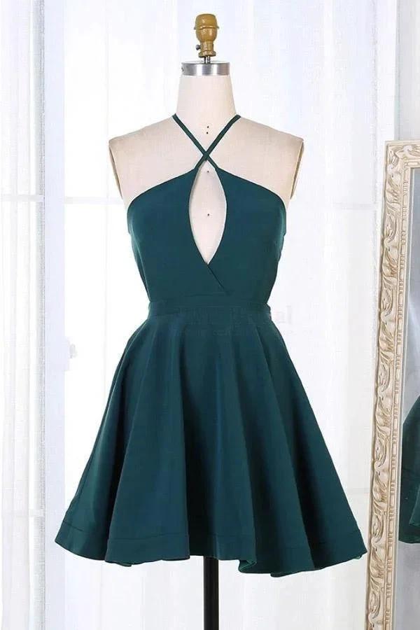 Dark Green Short Satin Homecoming Dresses Party Dresses PD301 by pgmdress
