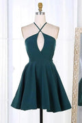 Dark Green Short Satin Homecoming Dresses Party Dresses PD301 by pgmdress
