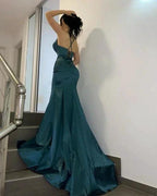 Dark Green Simple V-neck Long Mermaid Prom Dresses by misshow.com