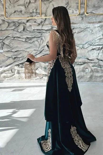 Dark Green Spaghetti Sleeveless Mermaid Floor-Length Satin Prom Dresses by misshow.com