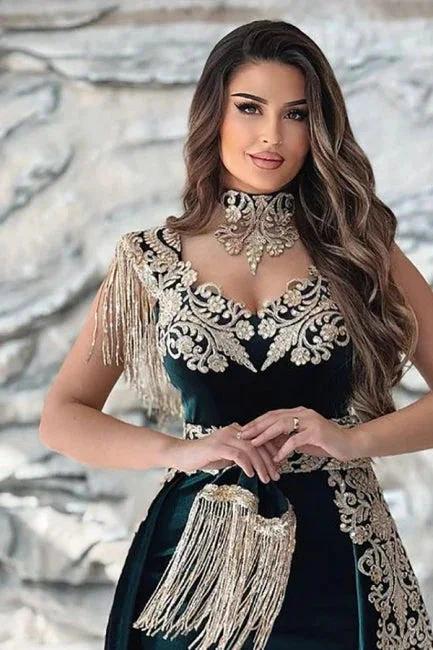 Dark Green Spaghetti Sleeveless Mermaid Floor-Length Satin Prom Dresses by misshow.com
