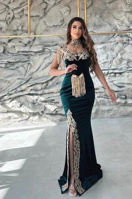 Dark Green Spaghetti Sleeveless Mermaid Floor-Length Satin Prom Dresses by misshow.com