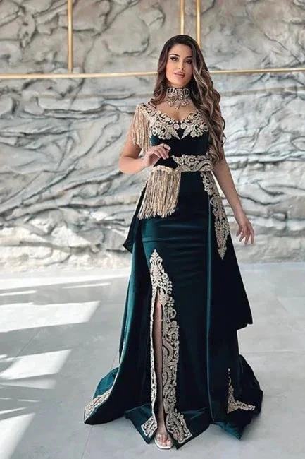 Dark Green Spaghetti Sleeveless Mermaid Floor-Length Satin Prom Dresses by misshow.com