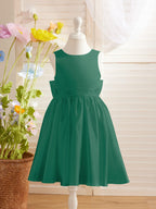 Elegant A-line Satin V-Back Bow Knee-length Flower Girl Dress - photo 2