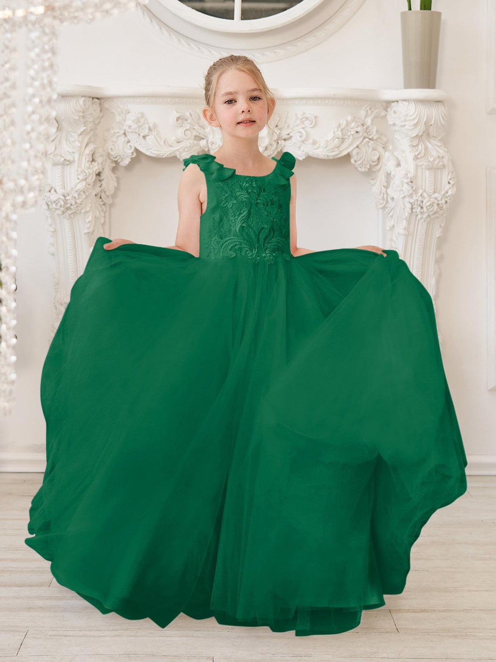 Elegant White Tulle Flower Girl Dress with Sweep Train - photo 2
