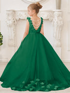 Elegant White Tulle Flower Girl Dress with Sweep Train - photo 1