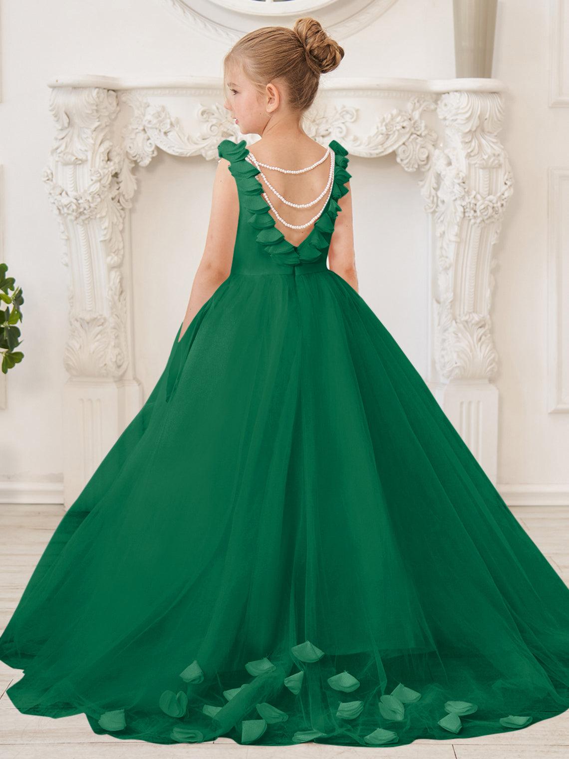 Elegant White Tulle Flower Girl Dress with Sweep Train - photo 1