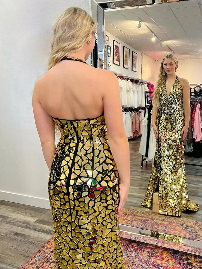 Darya | Sparkly Halter Mermaid Sequins Prom Dress With Split Hover Image