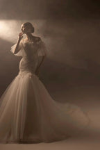 Ethereal Mermaid Off-the-Shoulder Tulle Wedding Dress with Beaded Embroidery & 3D Floral Accents H011 by ZAPDRESS