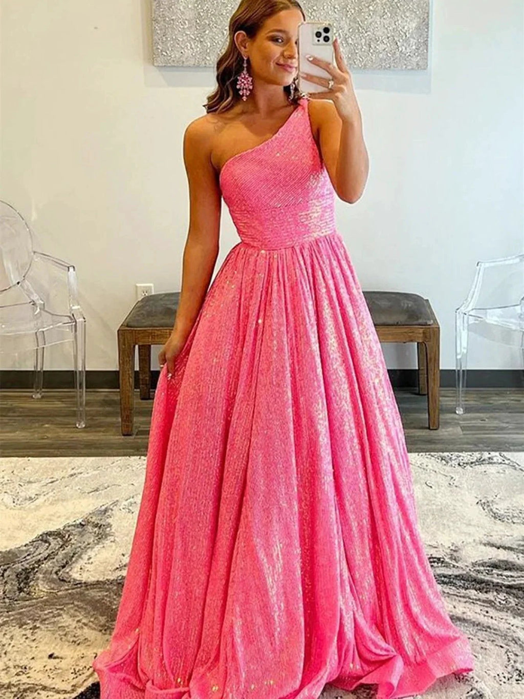 Charlee |A-Line One Shoulder Sequins Prom Dress with Pockets by KissProm