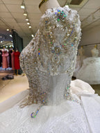 Silver Sparkle Cap-Sleeve Ballgown Beaded Bust & Bow Train by ZAPDRESS