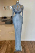 Elegant Long Sleeve Halter Sequin Beaded Mermaid Prom Dress by BIZTUNNEL