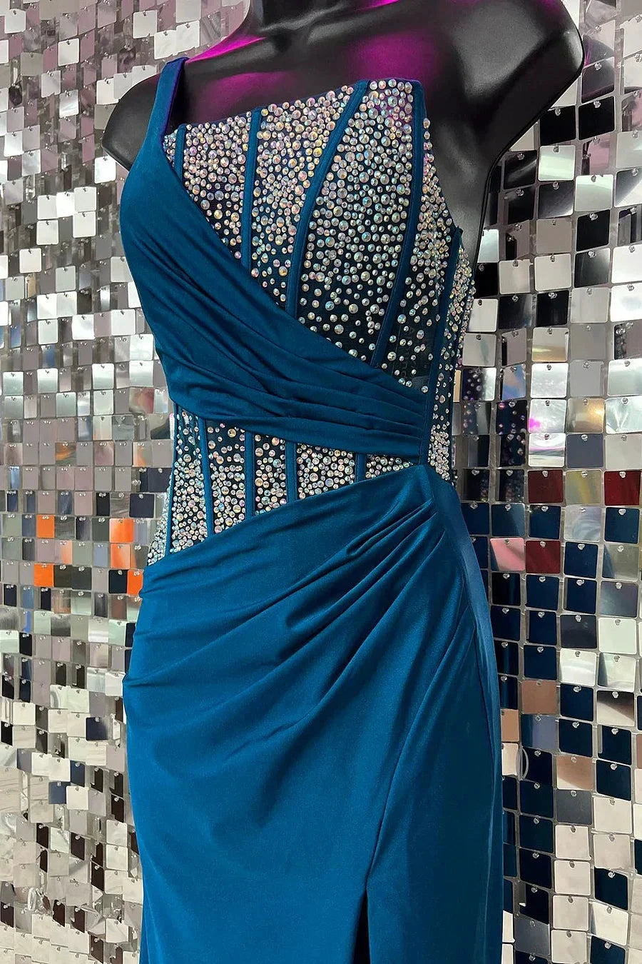 Laylani | Blue Mermaid One Shoulder Long Prom Dresses with Beaded by KissProm