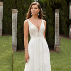 Wedding Dresses Vintage A Line Boho Lace V Neck Split Sleeveless Bridal Gown Vestidos De Novia Backless Appliques Women by payinti