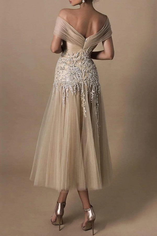 Bmbridal Champagne Off-the-Shoulder Bride Dress With Appliques