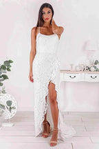 Slit Mermaid Strapless Spaghetti Straps Prom Dress with Lace Applique by BIZTUNNEL