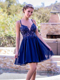 Deep V-applique Back Lace Up Mini Length Homecoming Dress by Anne of Brittany