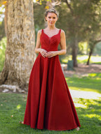 Deep V-neck A-line Floor Length Dress by Anne of Brittany