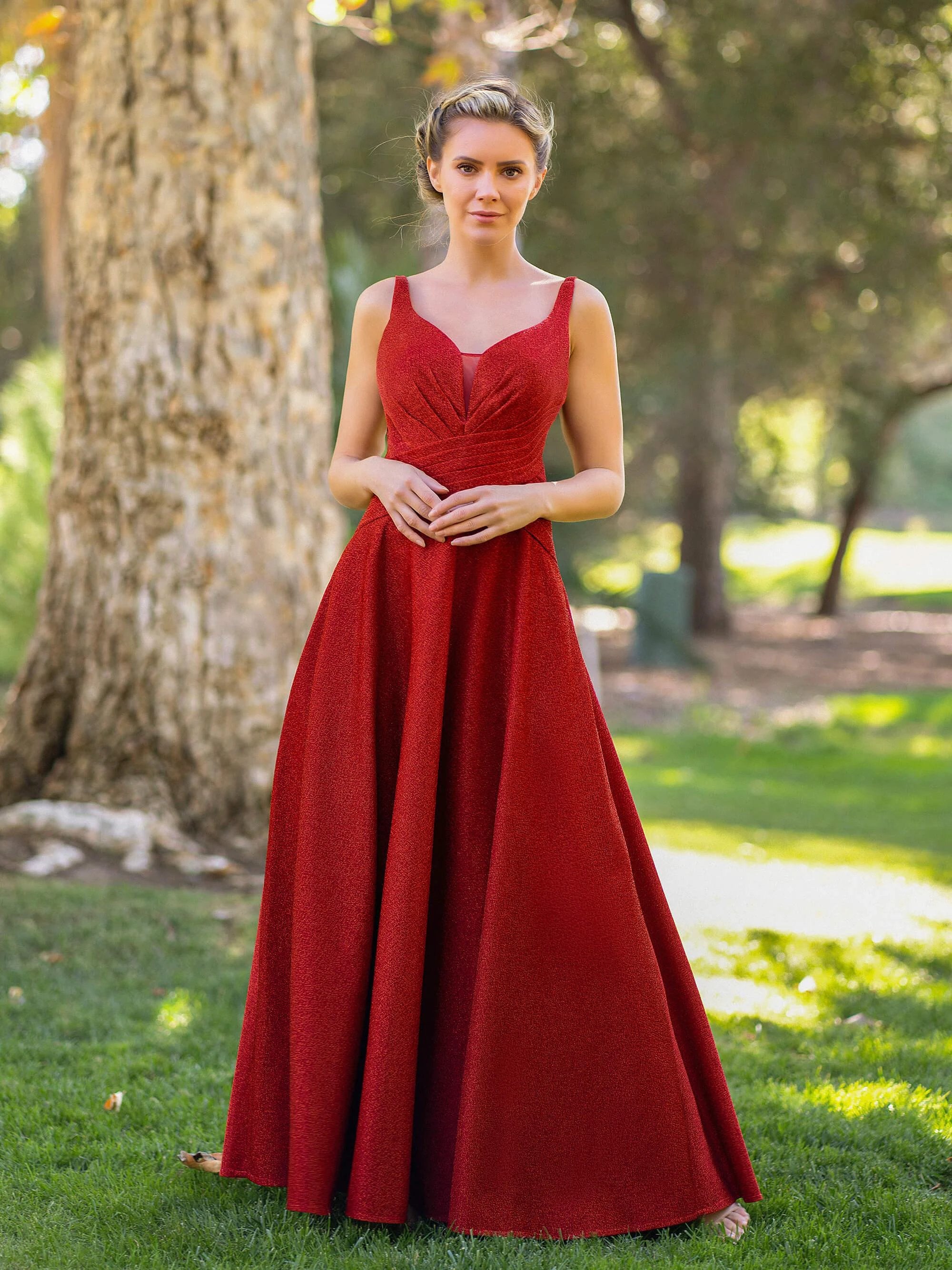 Deep V-neck A-line Floor Length Dress by Anne of Brittany