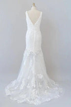 Deep V-neck Appliques Tulle Mermaid Elegant Wedding Dresses by misshow.com
