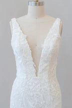 Deep V-neck Appliques Tulle Mermaid Elegant Wedding Dresses by misshow.com