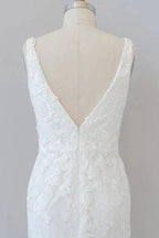 Deep V-neck Appliques Tulle Mermaid Elegant Wedding Dresses by misshow.com