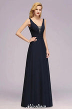 Deep V-Neck Beading A-line Bridesmaid Dress Floor Length Maid of Honor Dress by misshow.com