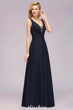 Deep V-Neck Beading A-line Bridesmaid Dress Floor Length Maid of Honor Dress by misshow.com