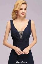 Deep V-Neck Beading A-line Bridesmaid Dress Floor Length Maid of Honor Dress by misshow.com