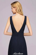 Deep V-Neck Beading A-line Bridesmaid Dress Floor Length Maid of Honor Dress by misshow.com