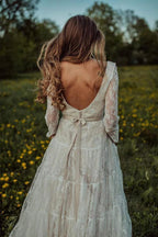 Deep V Neck Boho Wedding Dress Long Sleeve Rustic Wedding Dress WD373 by pgmdress