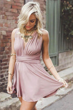Deep V-Neck Criss-Cross Straps Short Blush Satin Homecoming Dress PG198 by pgmdress