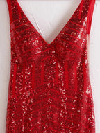 Nina |Deep V Neck Pink Sequins Mermaid Long Prom Dress by KissProm