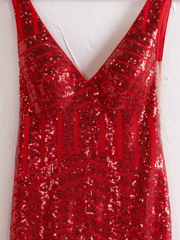 Nina | Vestido de fiesta largo estilo sirena con lentejuelas rosas y escote en V profundo