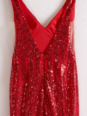 Nina | Vestido de fiesta largo estilo sirena con lentejuelas rosas y escote en V profundo