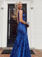 Nina |Deep V Neck Pink Sequins Mermaid Long Prom Dress by KissProm