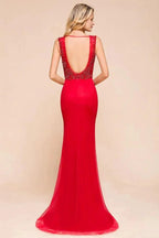 Deep V-Neck Sleeveless Lace Appliques Evening Maxi Dress A-line Chiffon Prom Dress by misshow.com
