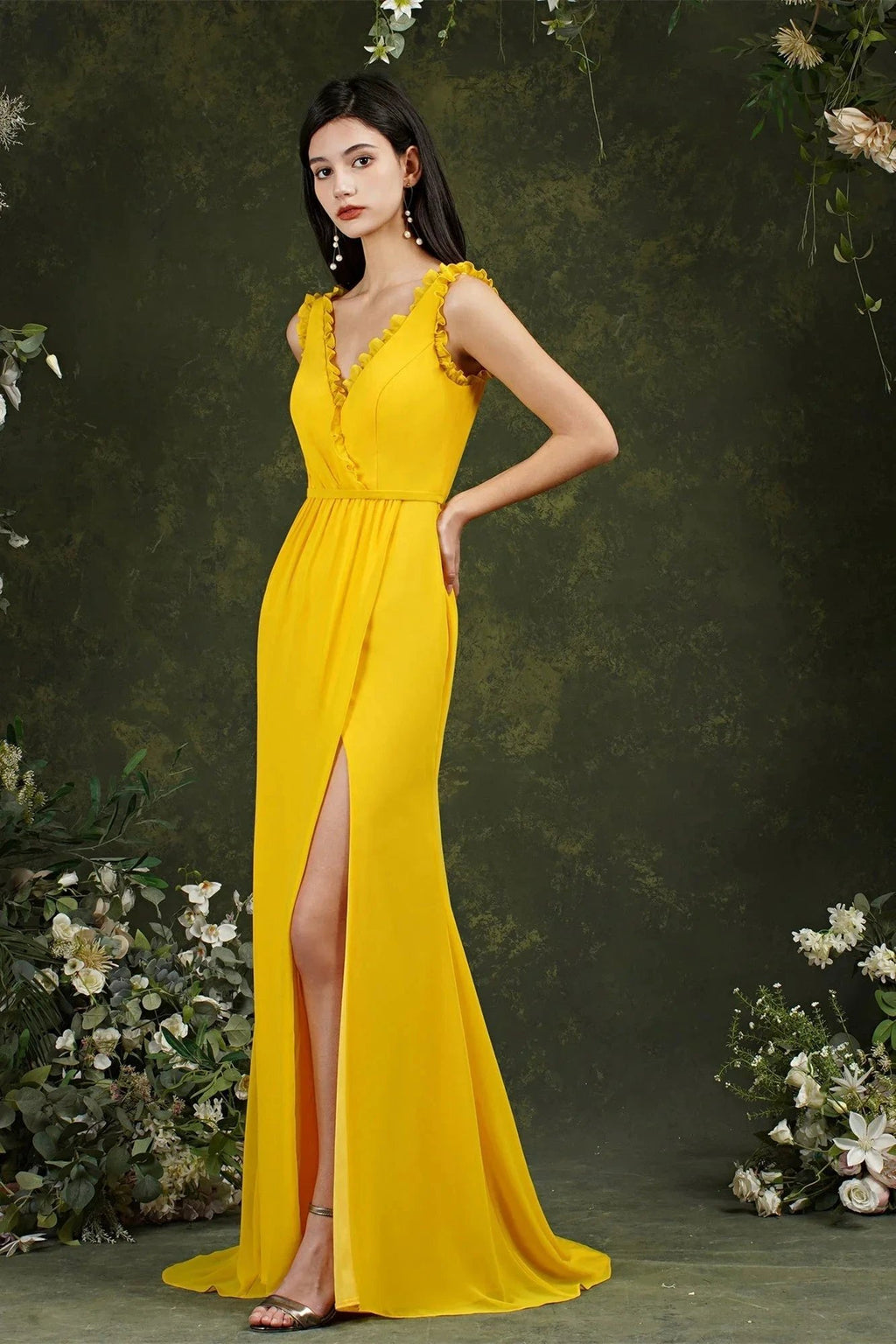 Deep V neck Sleeveless Split Front Floor-Length Prom dress by misshow.com