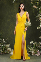Deep V neck Sleeveless Split Front Floor-Length Prom dress by misshow.com