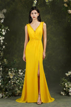Deep V neck Sleeveless Split Front Floor-Length Prom dress by misshow.com
