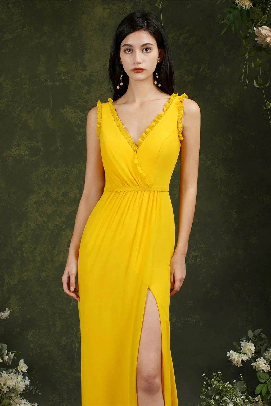 Deep V neck Sleeveless Split Front Floor-Length Prom dress by misshow.com