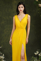 Deep V neck Sleeveless Split Front Floor-Length Prom dress by misshow.com