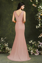 Deep V neck Sleeveless Split Front Floor-Length Prom dress by misshow.com